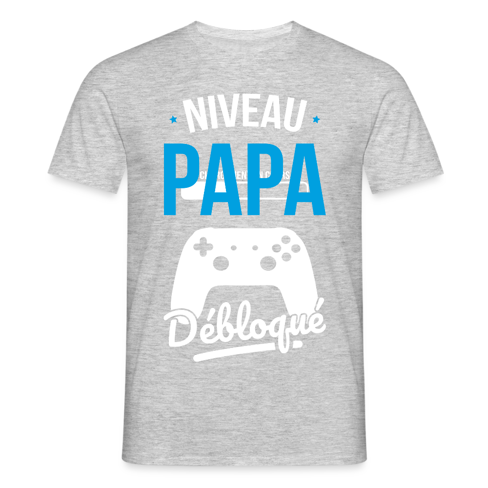 T-shirt Homme - Niveau Papa Débloqué - gris chiné