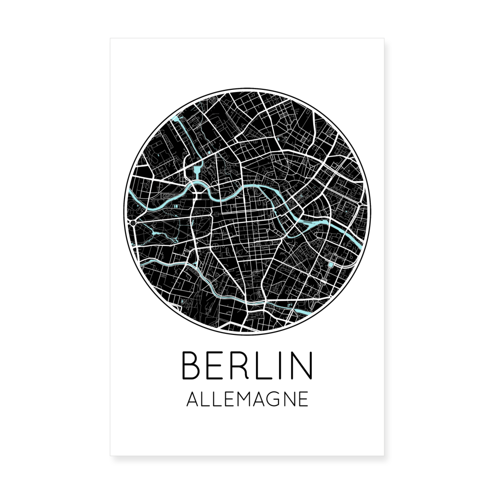 Poster Berlin - Plan Berlin - 20 x 30 cm - blanc