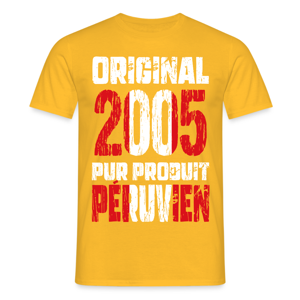 T-shirt Homme - Anniversaire 20 Ans - Original 2005 - Pur produit Péruvien - jaune