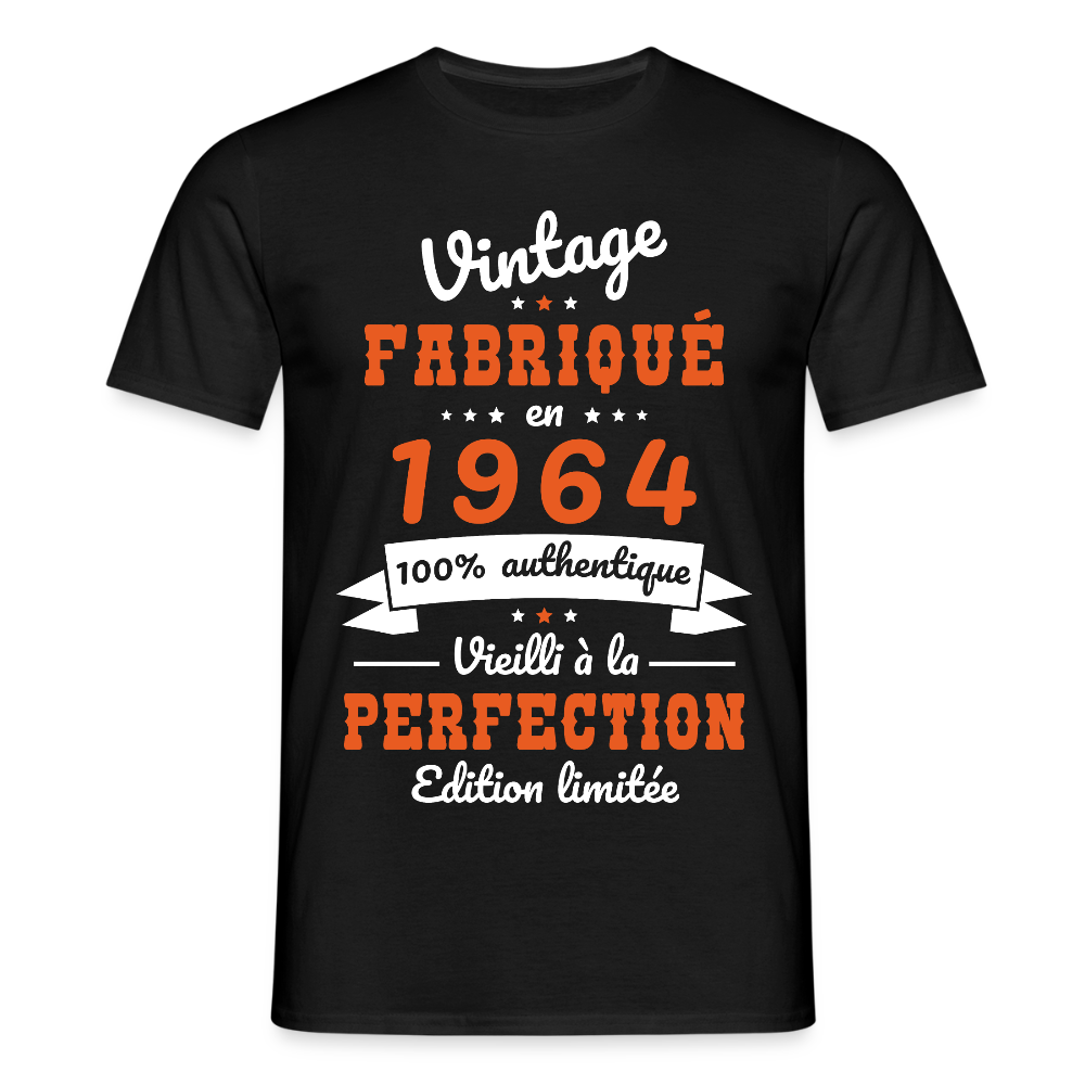 T-shirt Homme - Anniversaire 61 Ans - Vintage Fabriqué en 1964 - noir