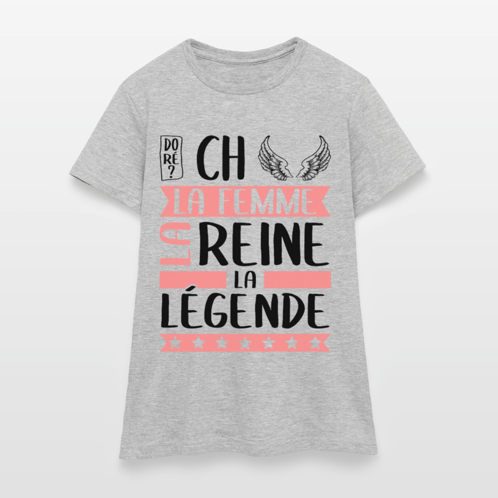 T-shirt femme coloris clair Michèle rébus – La femme, la reine, la légende - gris chiné