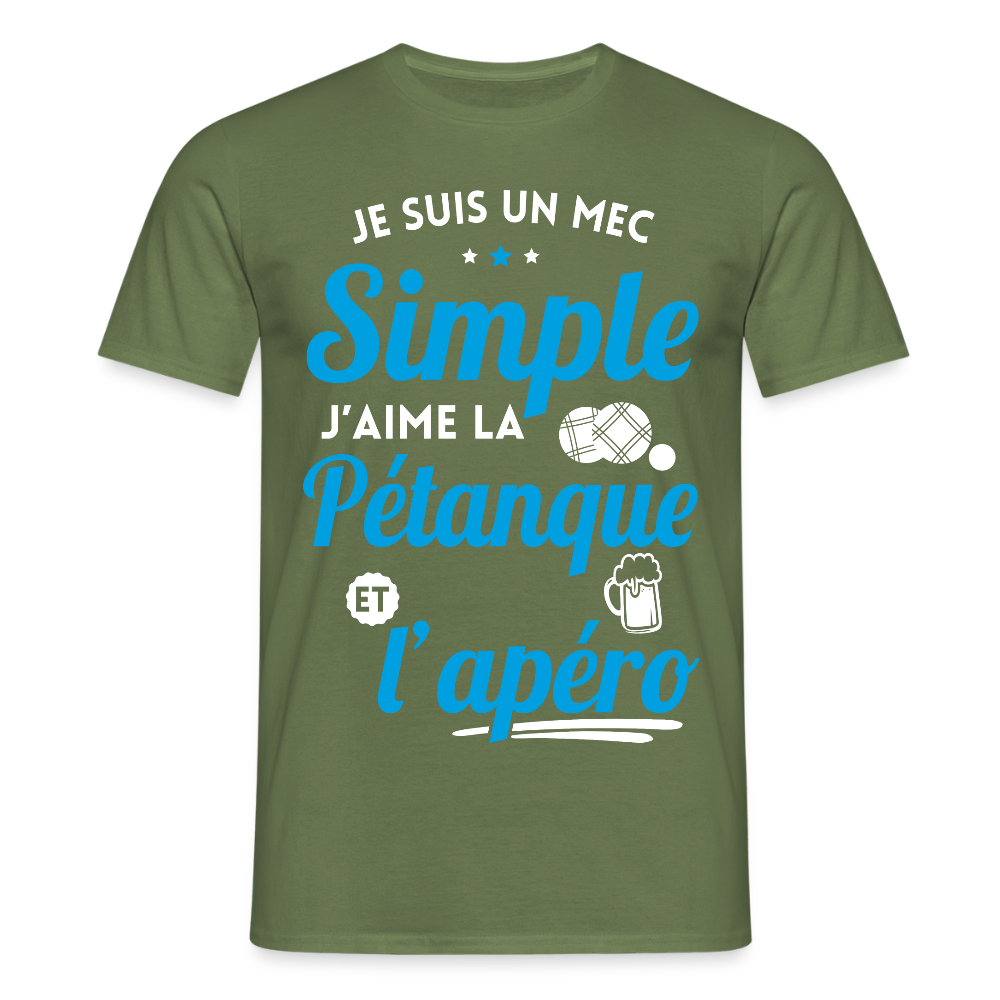 T-shirt Homme - J'aime la pétanque et l'apéro - vert militaire