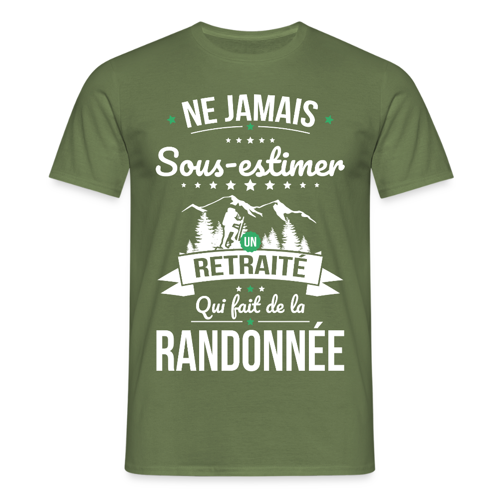 T-shirt Homme - Ne jamais sous-estimer un retraité qui fait de la randonnée - vert militaire