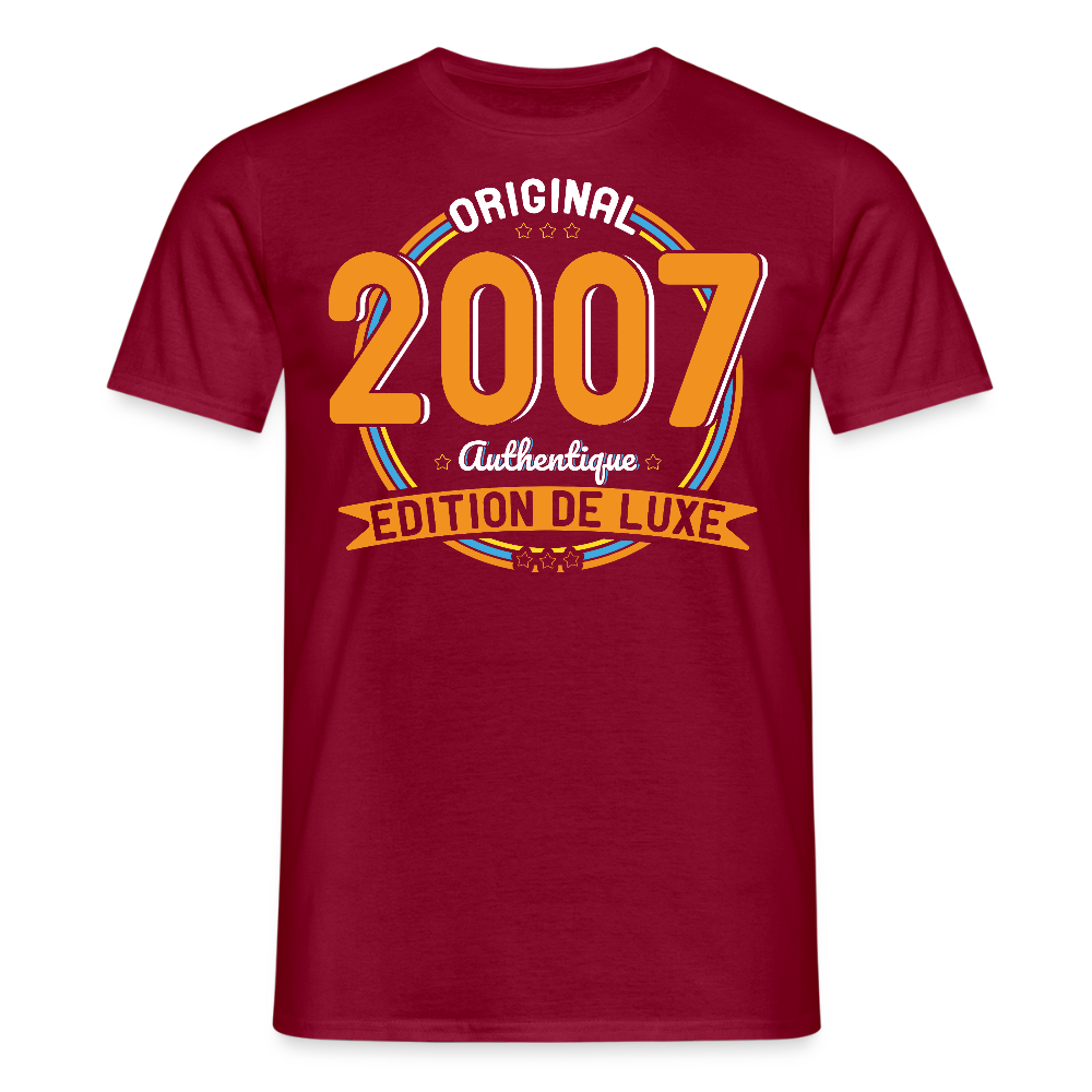 T-shirt Homme - Anniversaire 18 Ans - Original 2007 Authentique - rouge brique