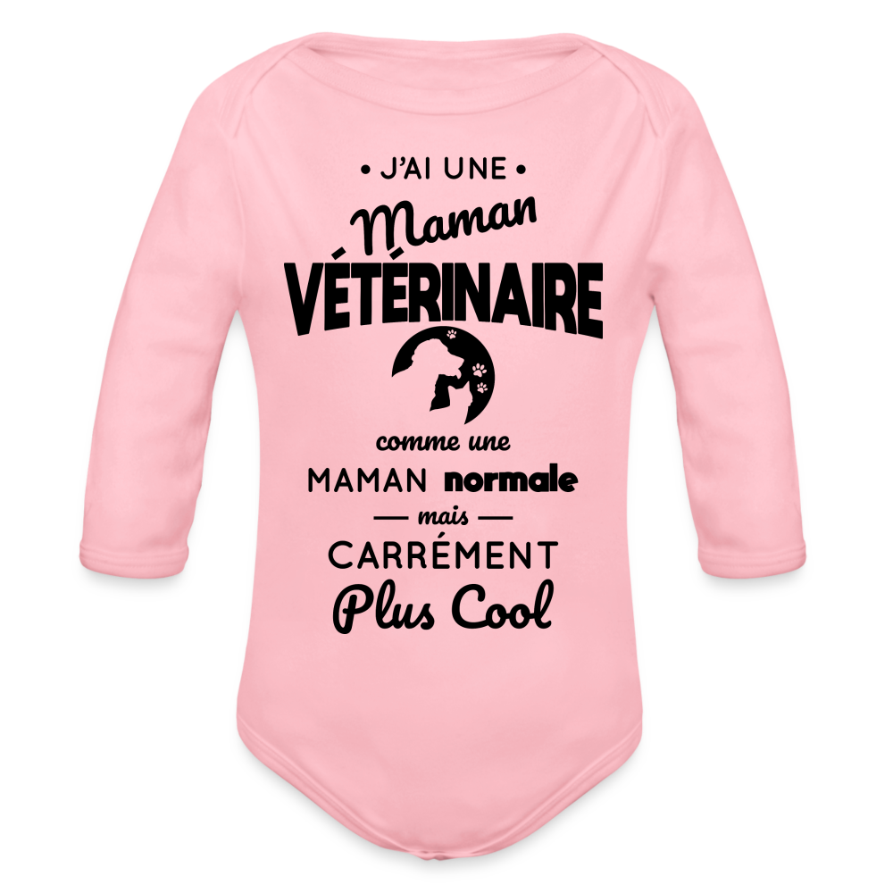 Body Bébé bio manches longues - J'ai une maman vétérinaire - rose clair