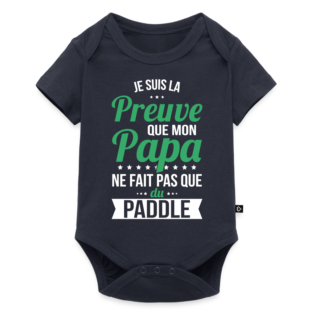 Body Bébé bio manches courtes - Mon Papa Ne Fait Pas Que Du Paddle - bleu marine