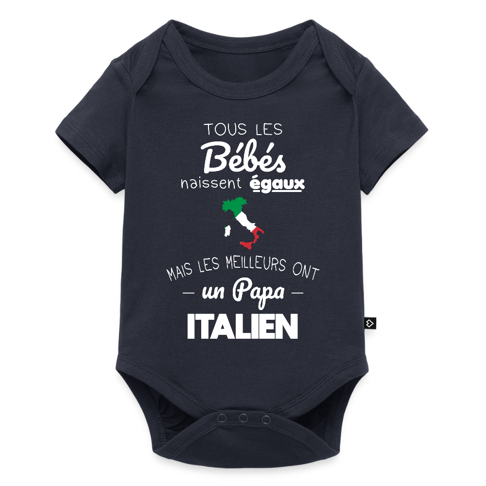 Body Bébé bio manches courtes - Les Meilleurs Ont Un Papa Italien - bleu marine