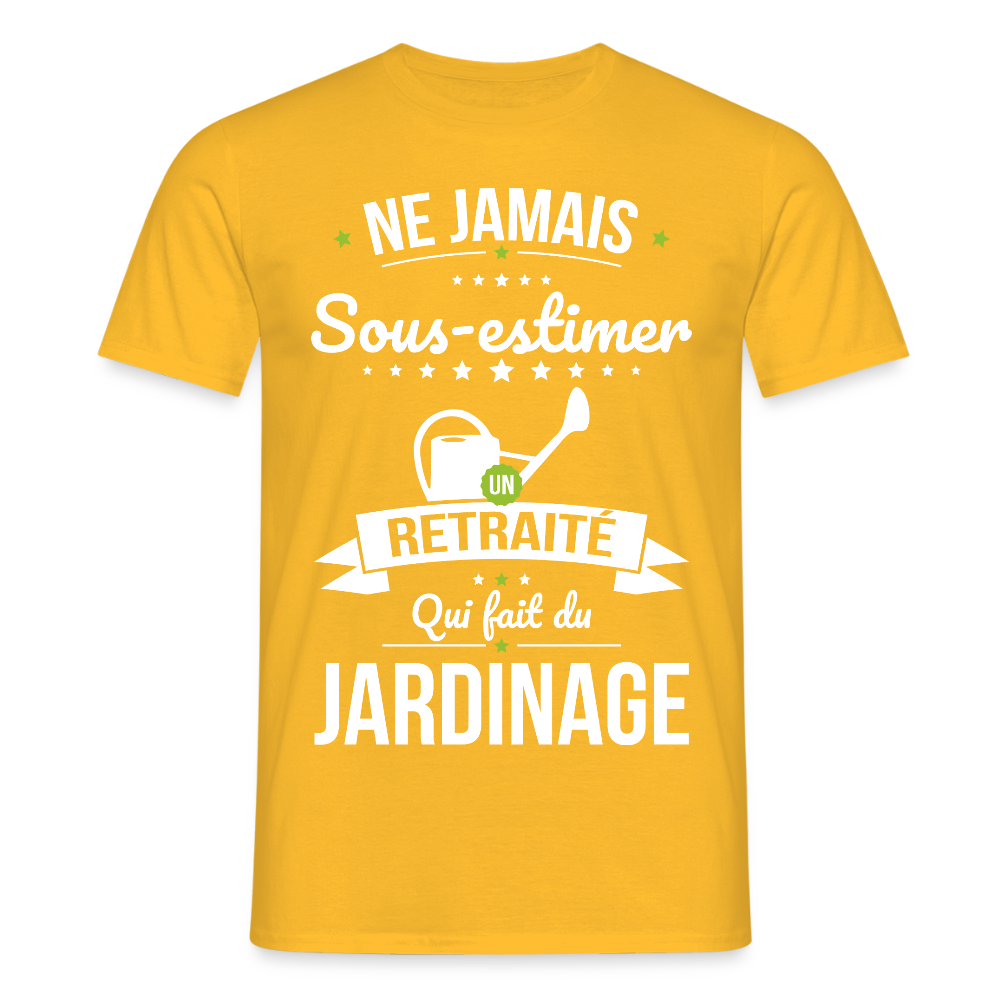 T-shirt Homme - Ne jamais sous-estimer un retraité qui fait du jardinage - jaune