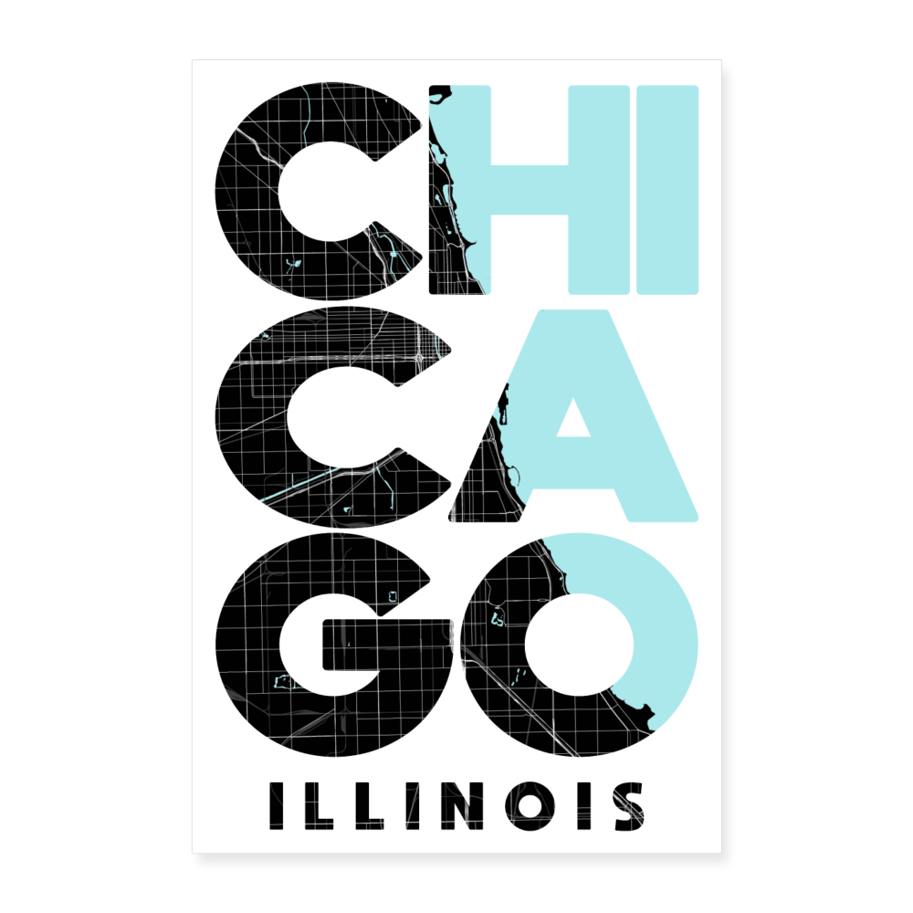 Poster Chicago - Plan Chicago - 40 x 60 cm - blanc