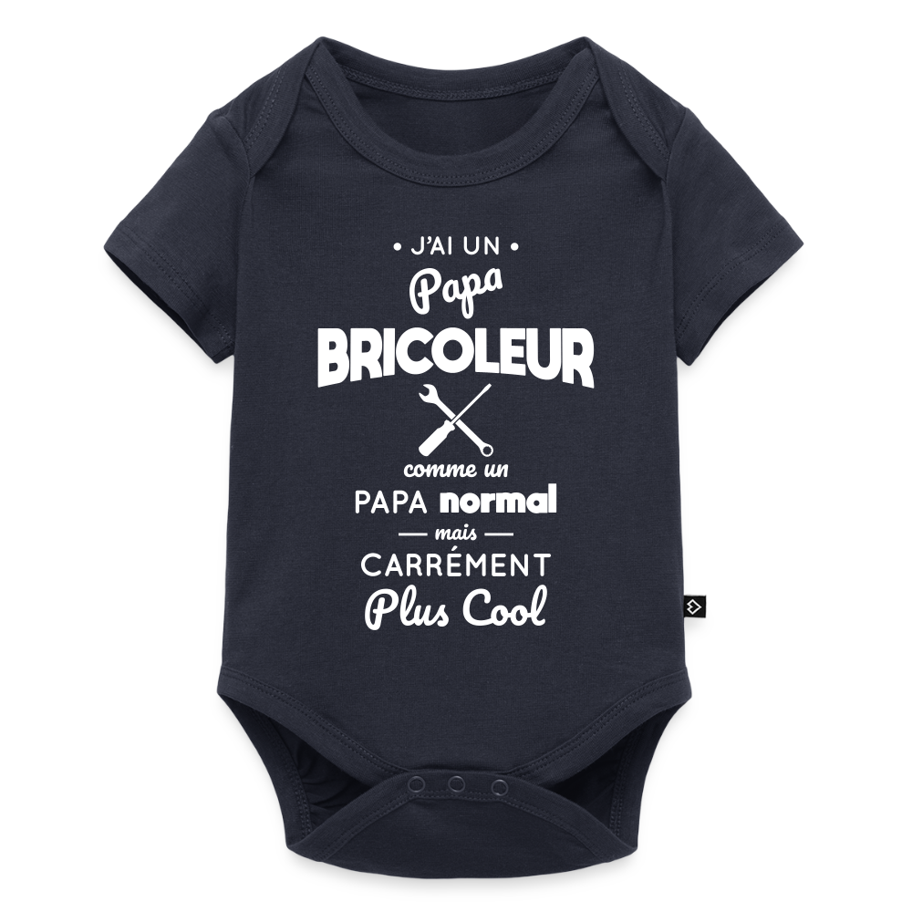 Body Bébé bio manches courtes - J'ai un papa bricoleur - bleu marine