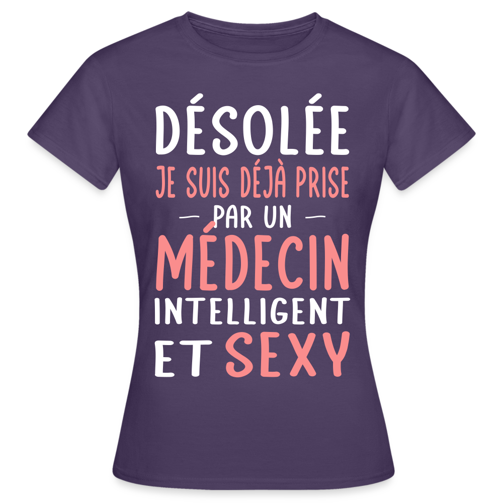T-shirt Femme - Je suis prise par un médecin intelligent et sexy - violet foncé