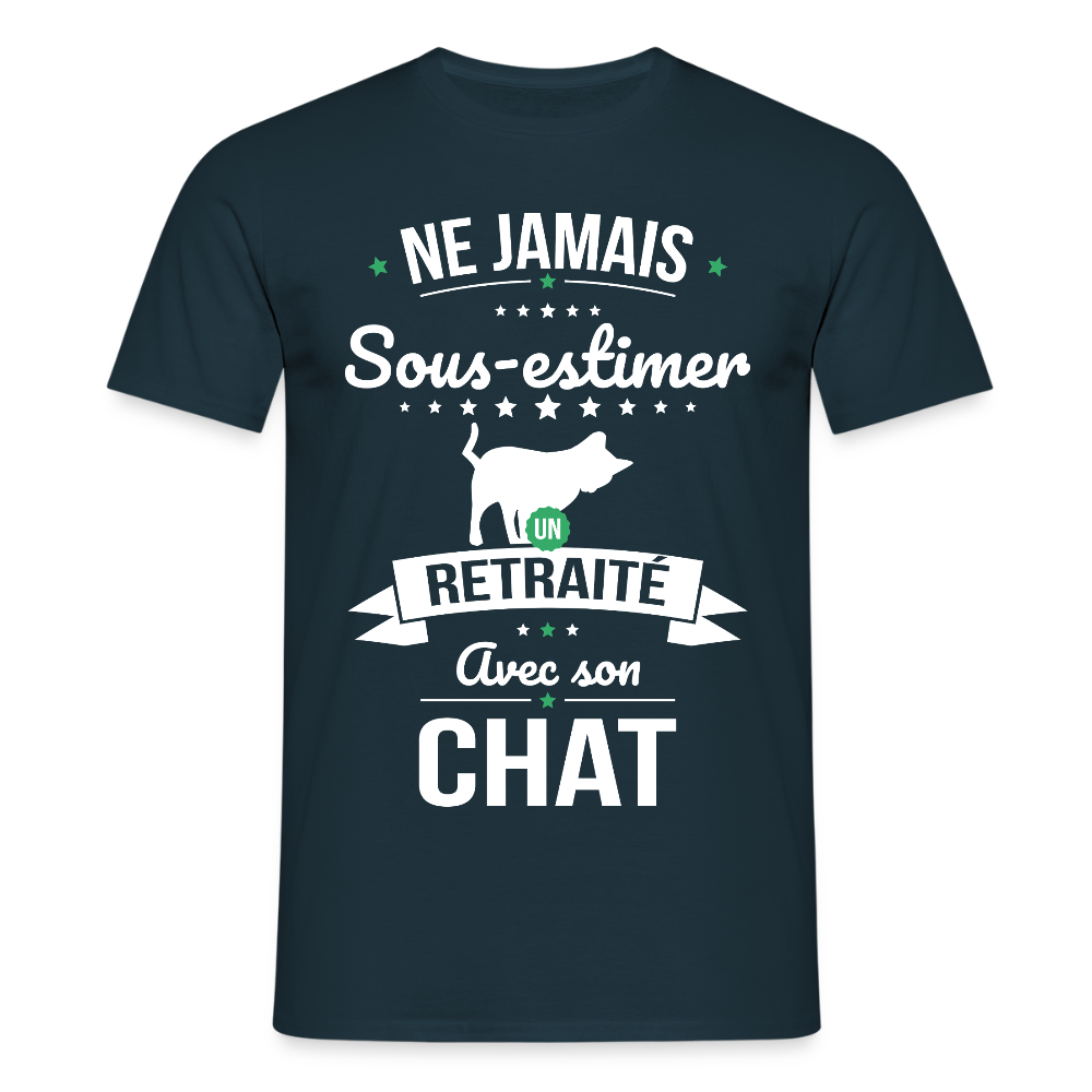 T-shirt Homme - Ne jamais sous-estimer un retraité avec son chat - marine