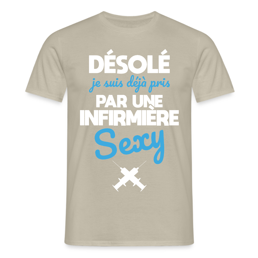 T-shirt Homme - Je suis pris par une infirmière sexy - beige sable