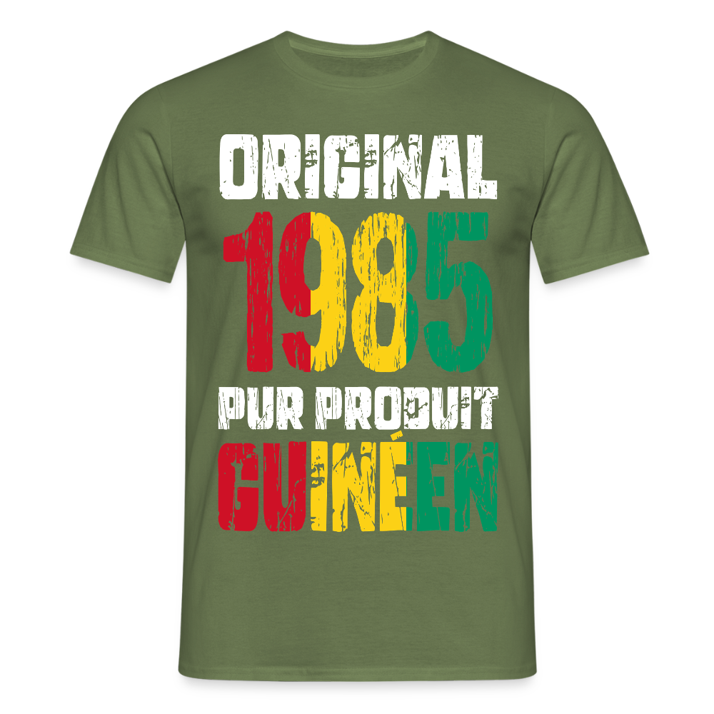 T-shirt Homme - Anniversaire 40 Ans - Original 1985 - Pur produit Guinéen - vert militaire
