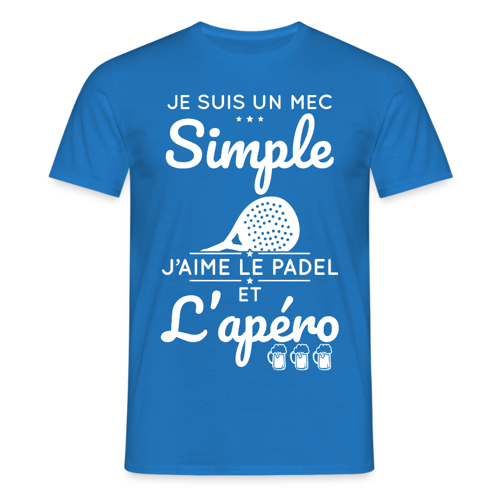 T-shirt Homme - Mec Simple j'aime le Padel et L'apéro - bleu royal