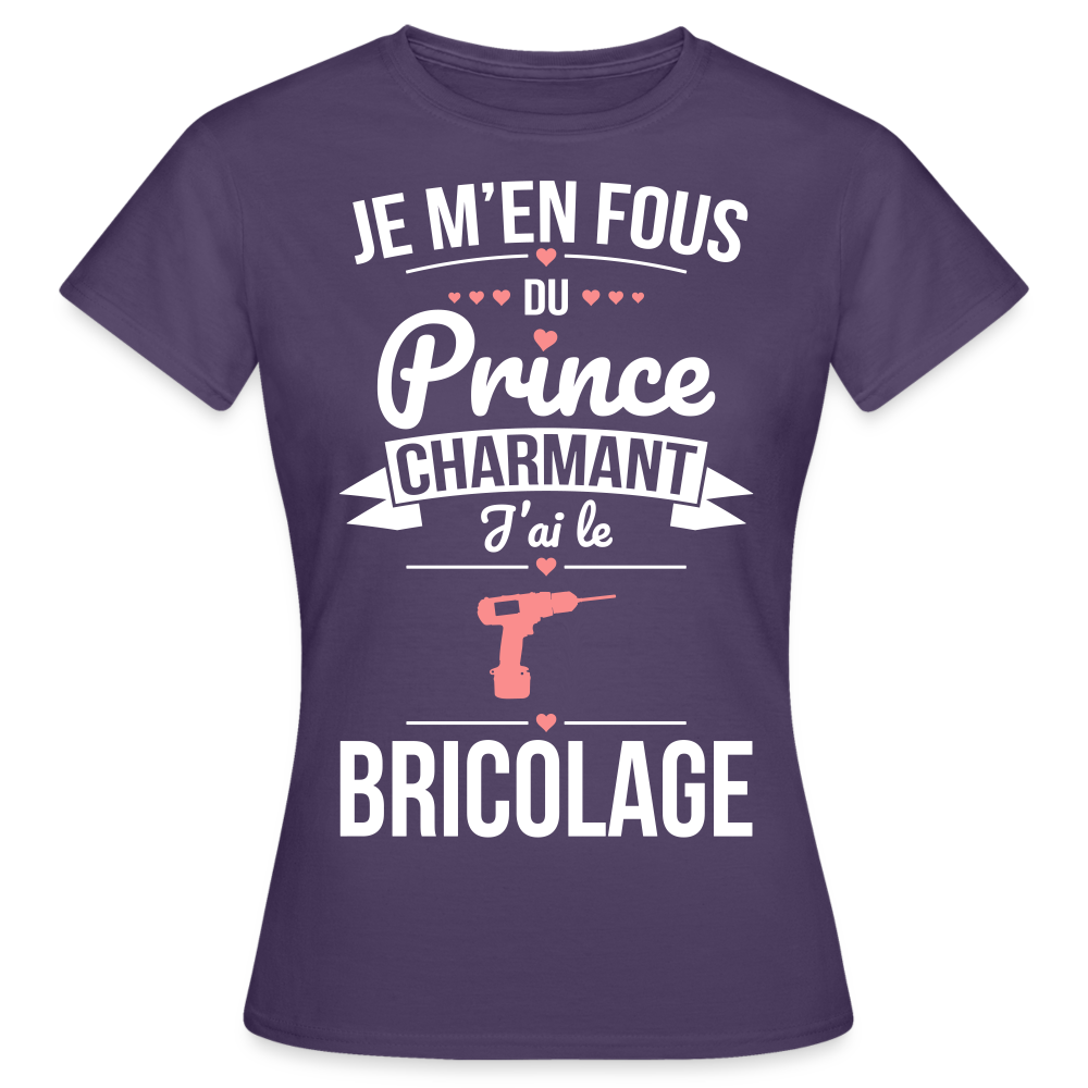 T-shirt Femme - Je m'en fous du prince charmant j'ai le bricolage - violet foncé