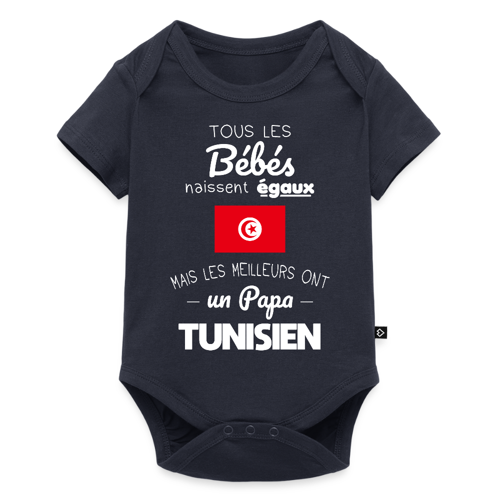 Body Bébé bio manches courtes - Les Meilleurs Ont Un Papa Tunisien - bleu marine