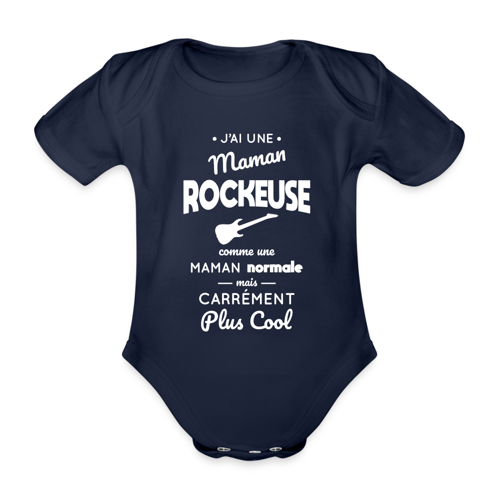 Body Bébé bio manches courtes - J'ai une maman rockeuse - marine foncé