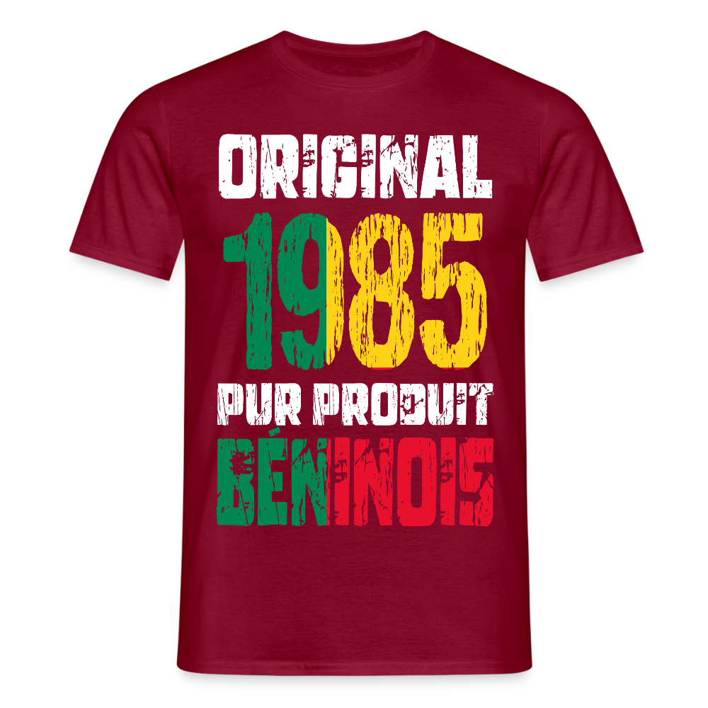 T-shirt Homme - Anniversaire 40 Ans - Original 1985 - Pur produit Béninois - rouge brique