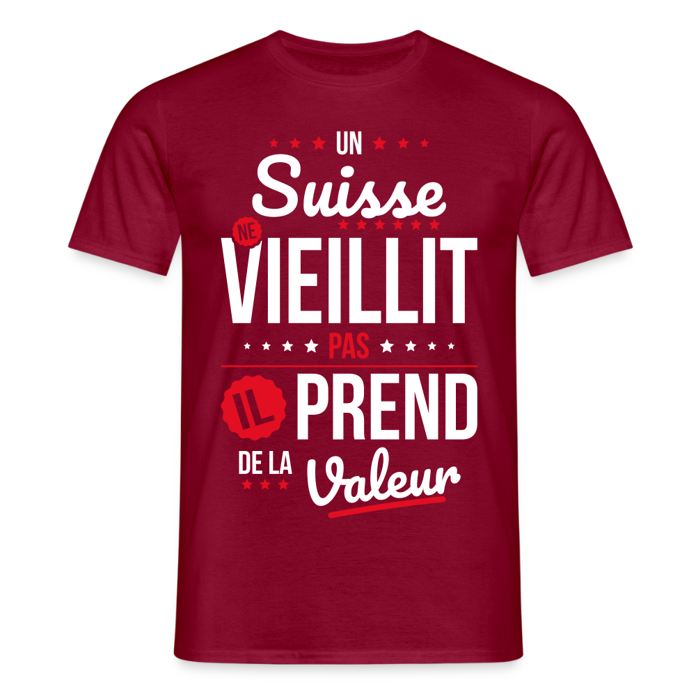 T-shirt Homme - Un Suisse ne vieillit pas - rouge brique