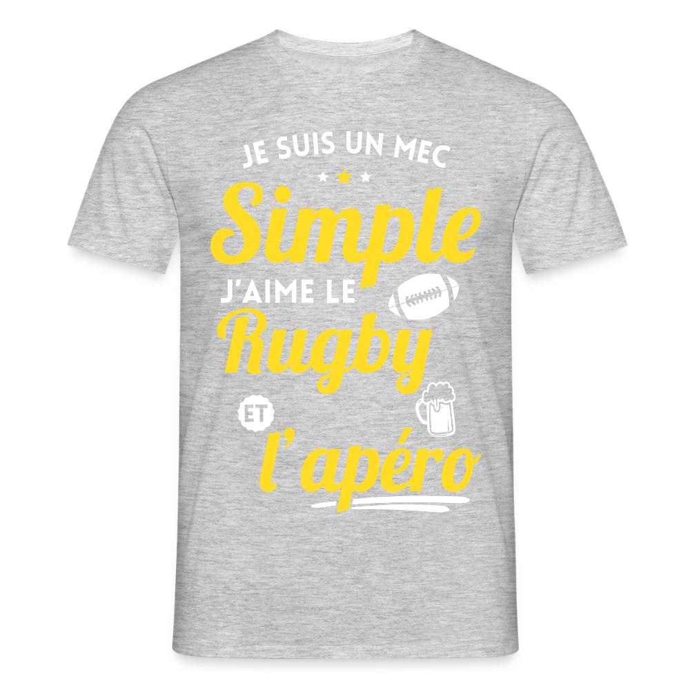 T-shirt Homme - J'aime le rugby et l'apéro - gris chiné