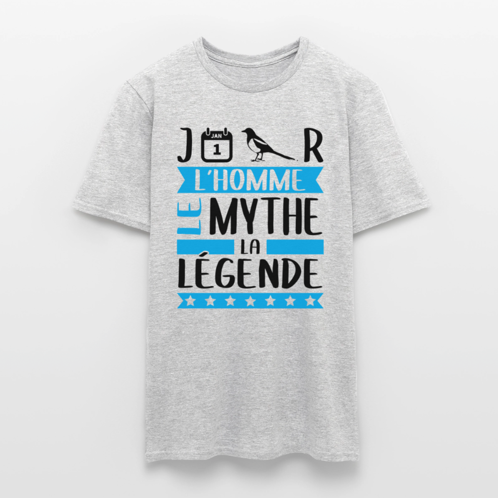 T-shirt homme coloris clair Jean-Pierre en rébus – L’homme, le mythe, la légende - gris chiné
