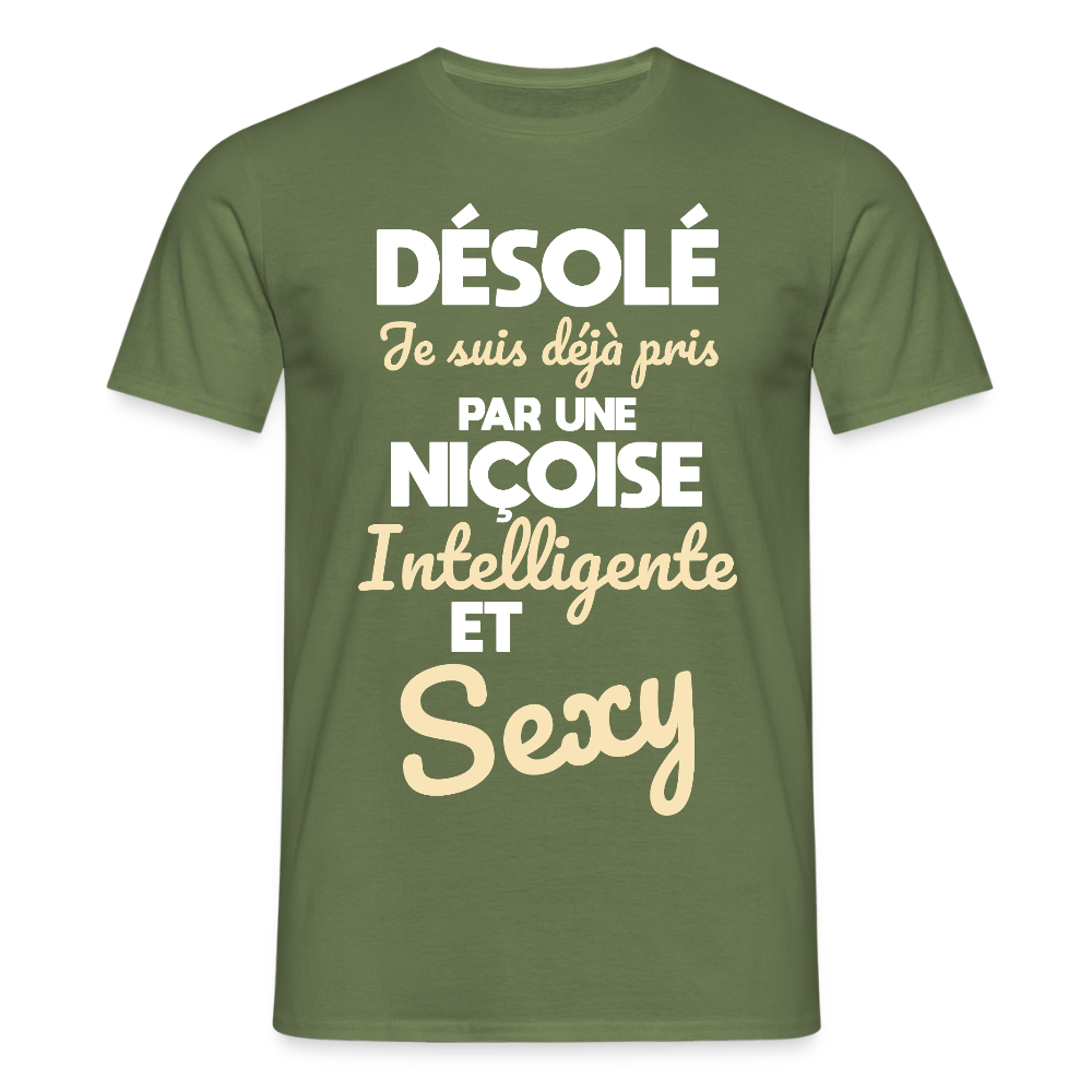 T-shirt Homme - Je suis déjà pris par une Niçoise intelligente et sexy - vert militaire