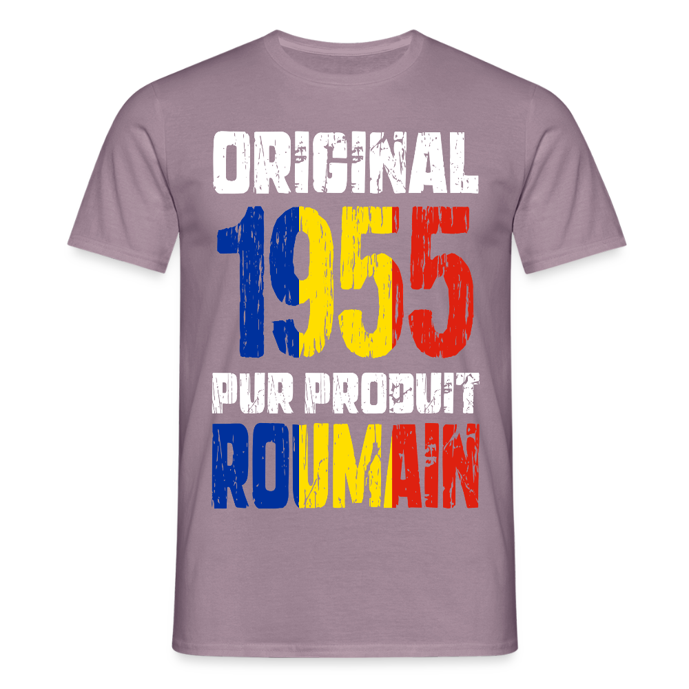 T-shirt Homme - Anniversaire 70 Ans - Original 1955 - Pur produit Roumain - mauve gris