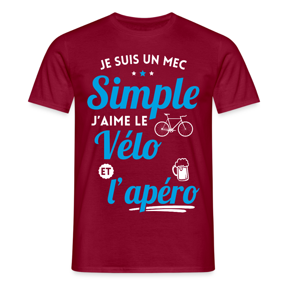 T-shirt Homme - J'aime le vélo et l'apéro - rouge brique