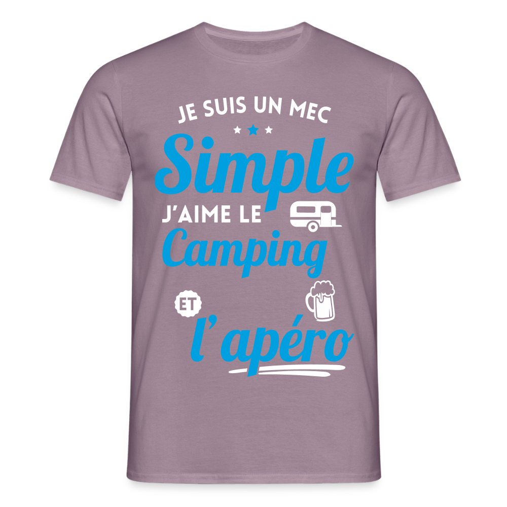 T-shirt Homme - J'aime le camping et l'apéro - mauve gris