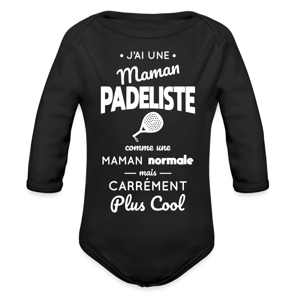 Body Bébé bio manches longues - J'ai une maman padeliste - noir
