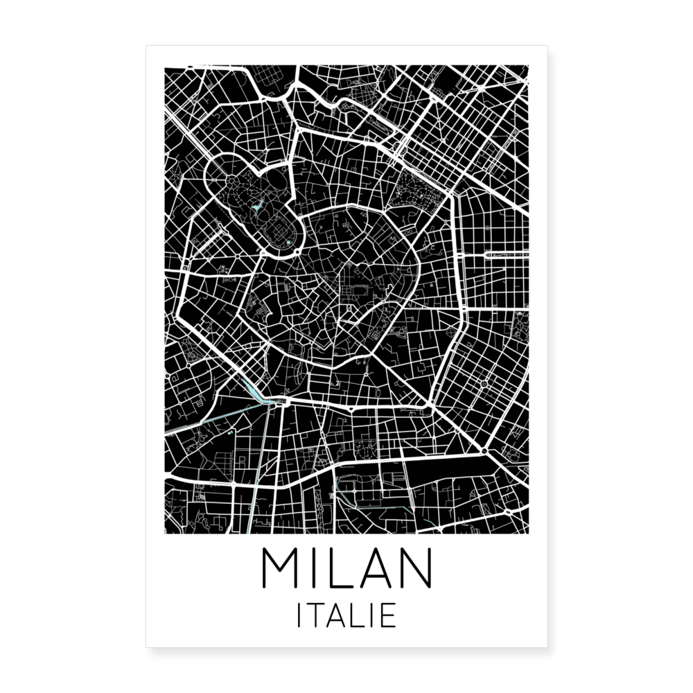 Poster Milan - Plan Milan - 40 x 60 cm - blanc