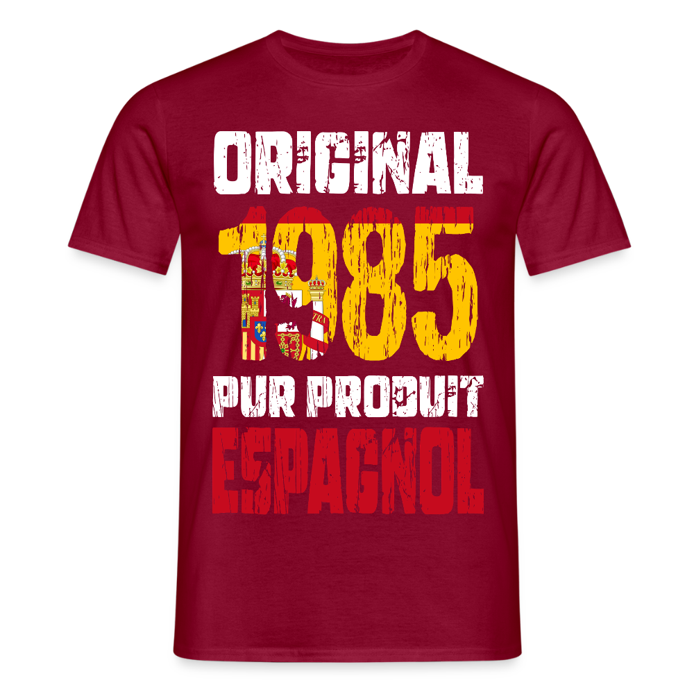 T-shirt Homme - Anniversaire 40 Ans - Original 1985 - Pur produit Espagnol - rouge brique