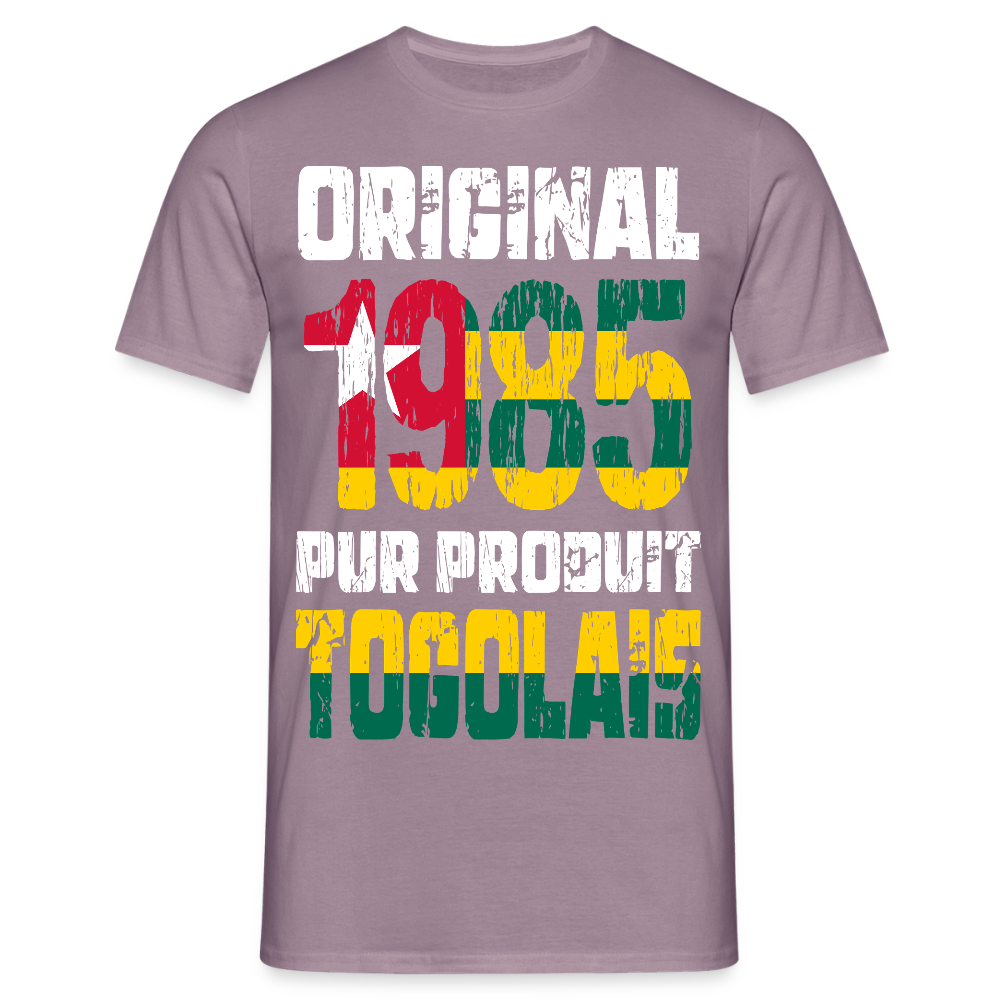 T-shirt Homme - Anniversaire 40 Ans - Original 1985 - Pur produit Togolais - mauve gris