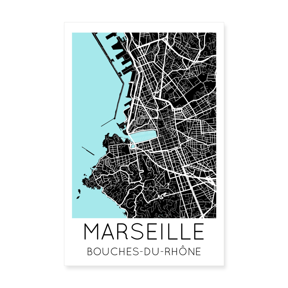 Poster Marseille - Plan Marseille - 20 x 30 cm - blanc