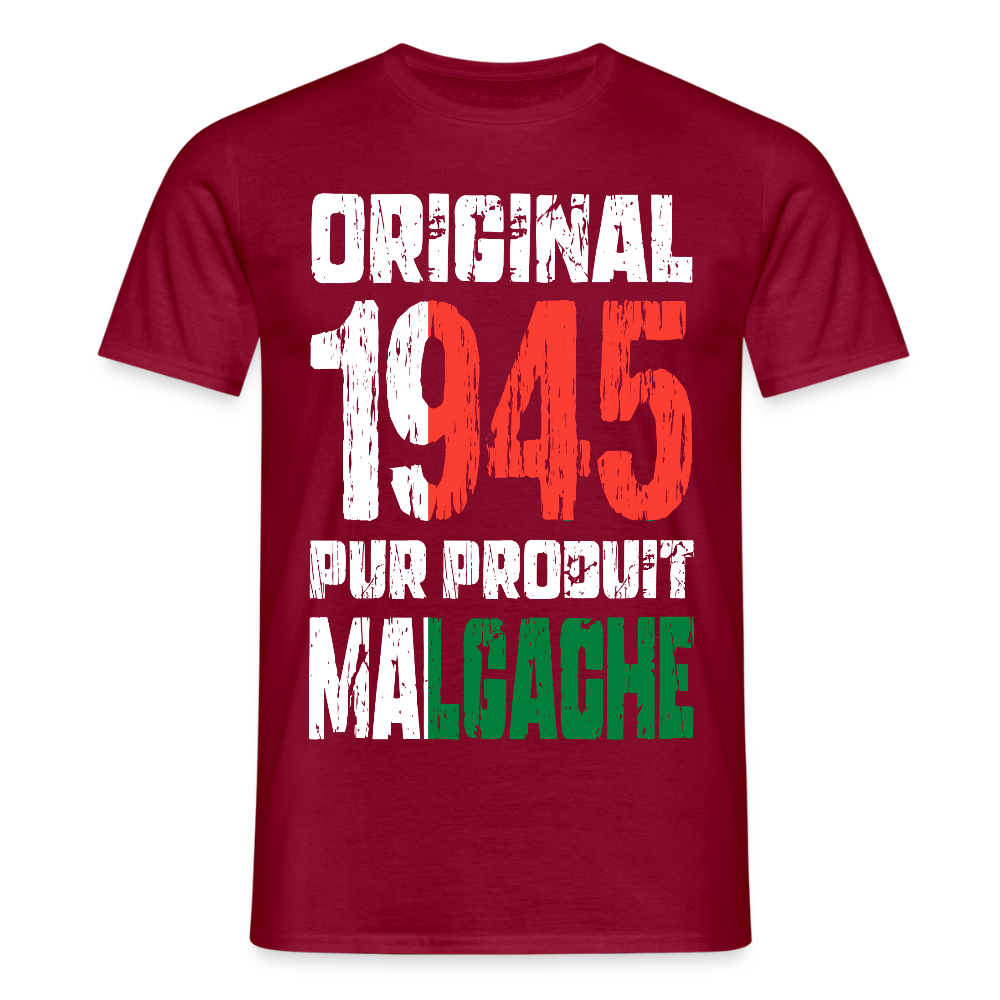 T-shirt Homme - Anniversaire 80 Ans - Original 1945 - Pur produit Malgache - rouge brique