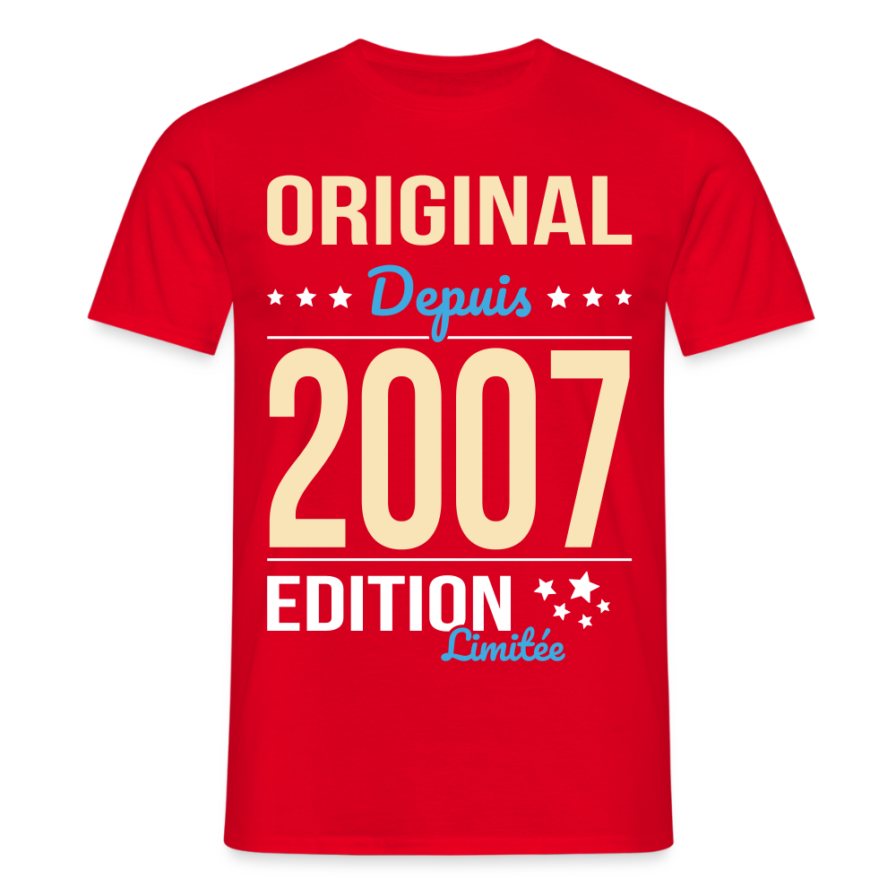T-shirt Homme - Anniversaire 18 Ans - Original depuis 2007 - rouge