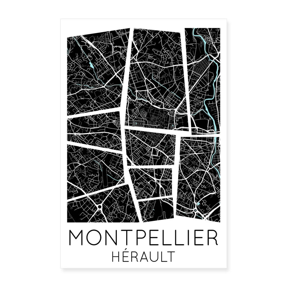 Poster Montpellier - Plan Montpellier - 40 x 60 cm - blanc