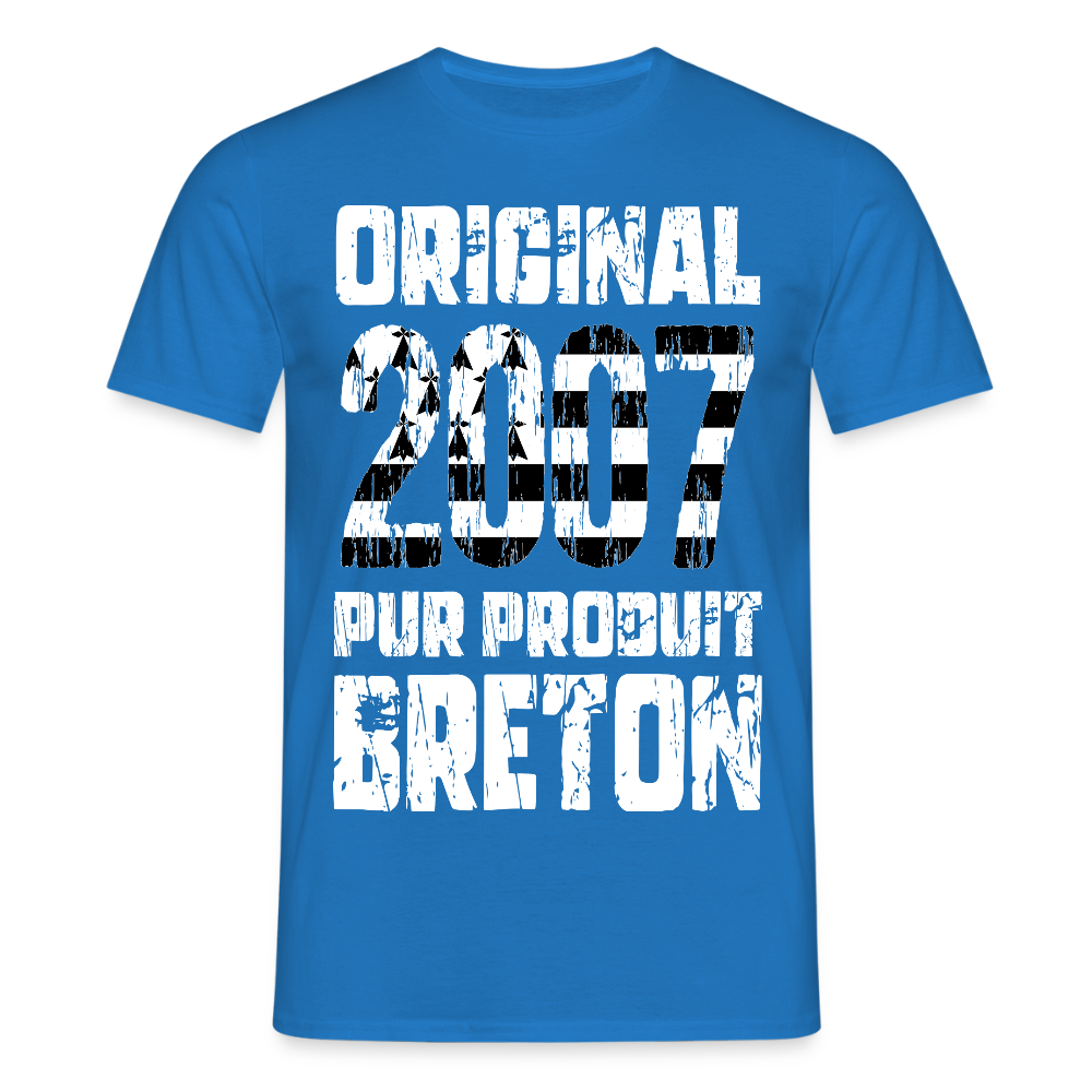 T-shirt Homme - Anniversaire 18 Ans - Original 2007 - Pur produit Breton - bleu royal
