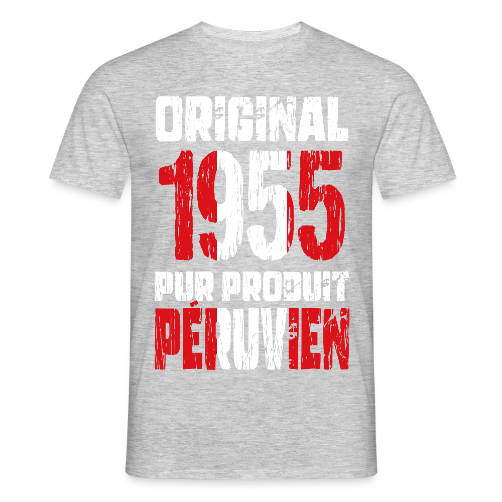 T-shirt Homme - Anniversaire 70 Ans - Original 1955 - Pur produit Péruvien - gris chiné