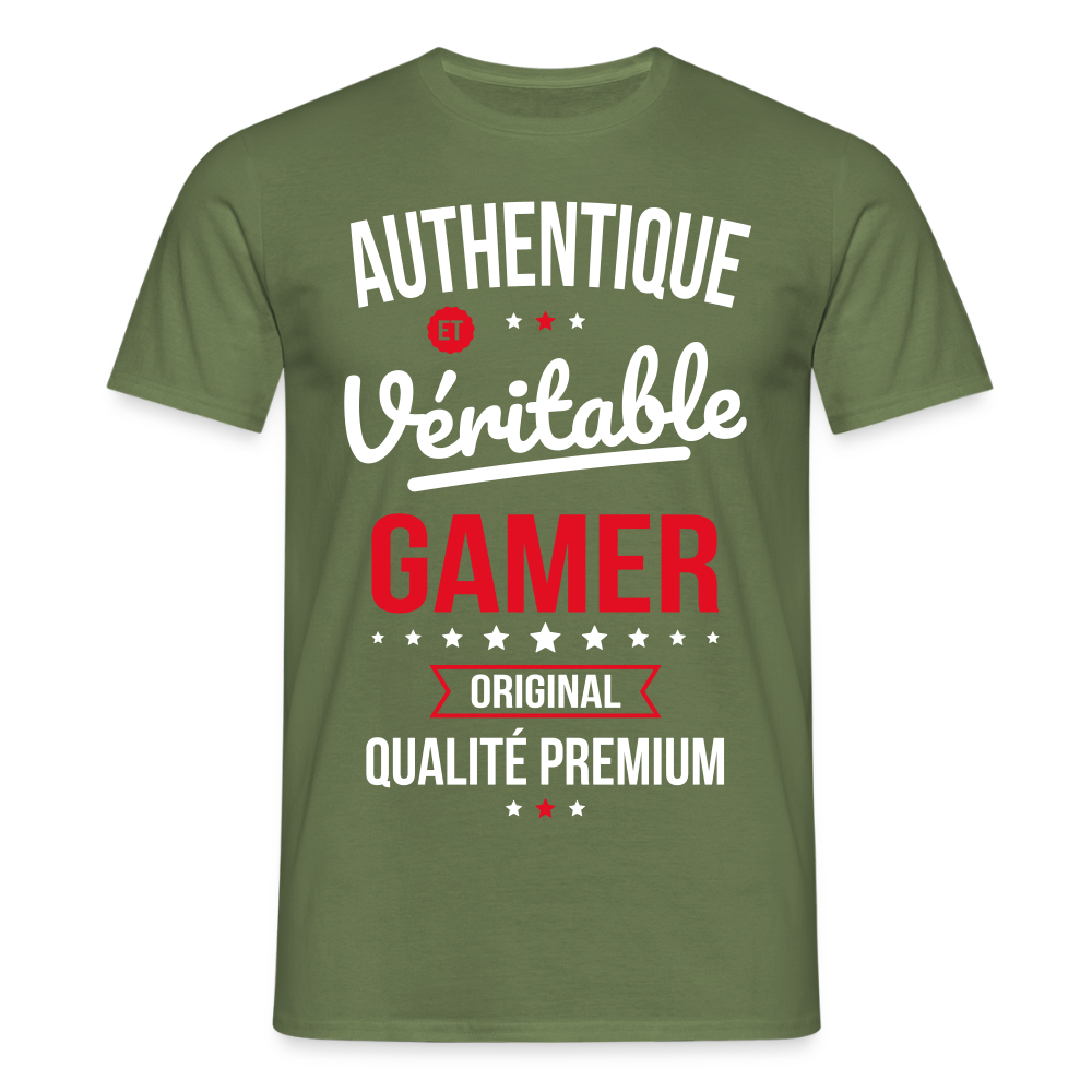T-shirt Homme - Authentique et véritable Gamer - vert militaire
