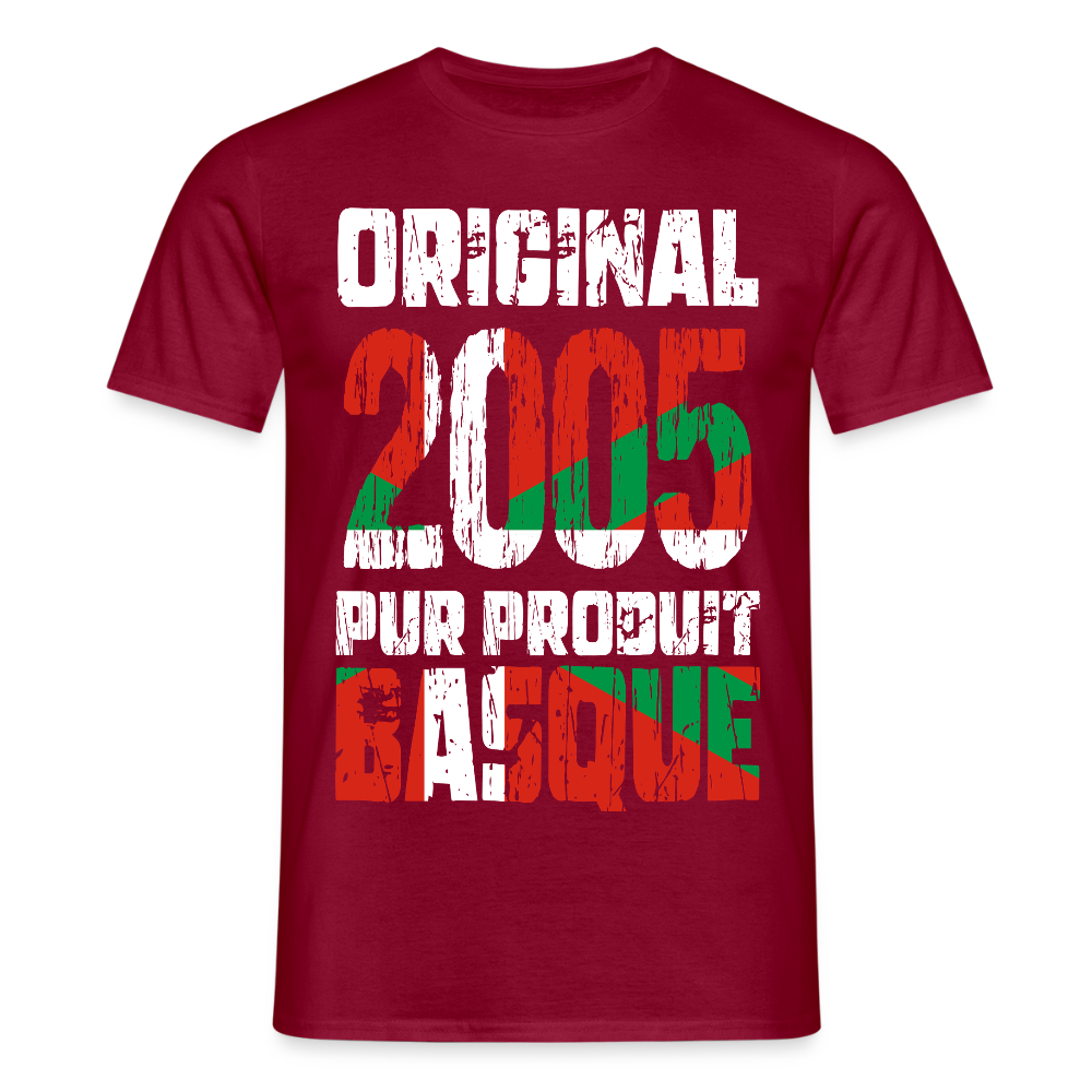 T-shirt Homme - Anniversaire 20 Ans - Original 2005 - Pur produit Basque - rouge brique