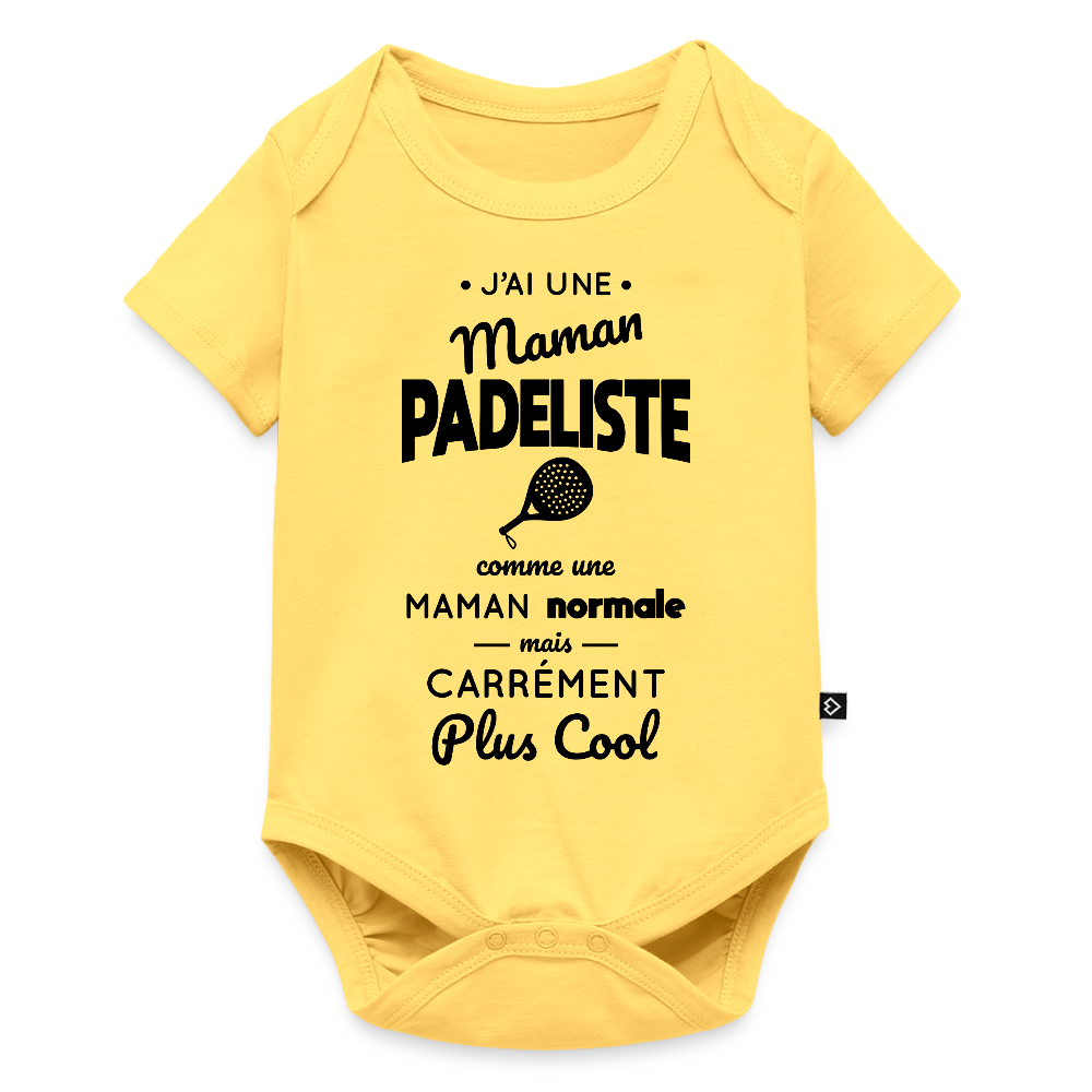 Body Bébé bio manches courtes - J'ai une maman padeliste - jaune pastel