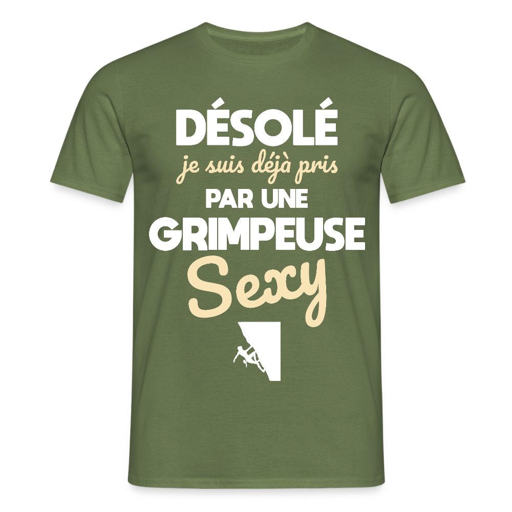 T-shirt Homme - Je suis pris par une grimpeuse sexy - vert militaire