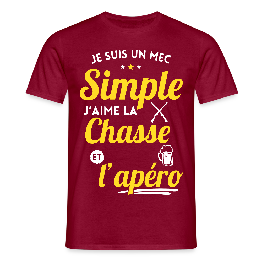 T-shirt Homme - J'aime la chasse et l'apéro - rouge brique