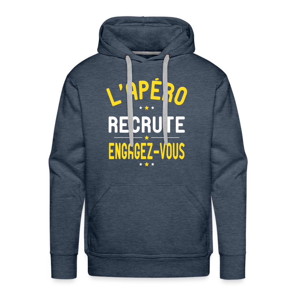 Sweat à capuche Premium Homme - L'apéro recrute - bleu jeans