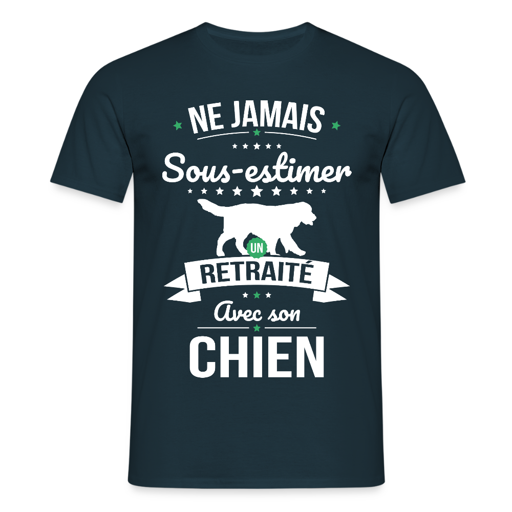 T-shirt Homme - Ne jamais sous-estimer un retraité avec son chien - marine