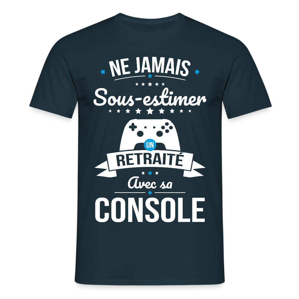T-shirt Homme - Ne jamais sous-estimer un retraité avec sa console - marine