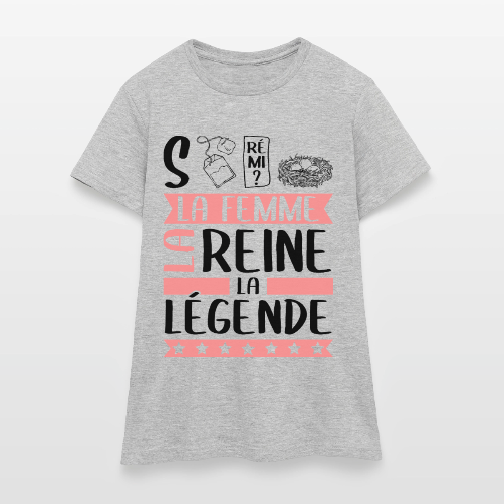 T-shirt femme coloris clair Stéphanie en rébus – La femme, la reine, la légende - gris chiné