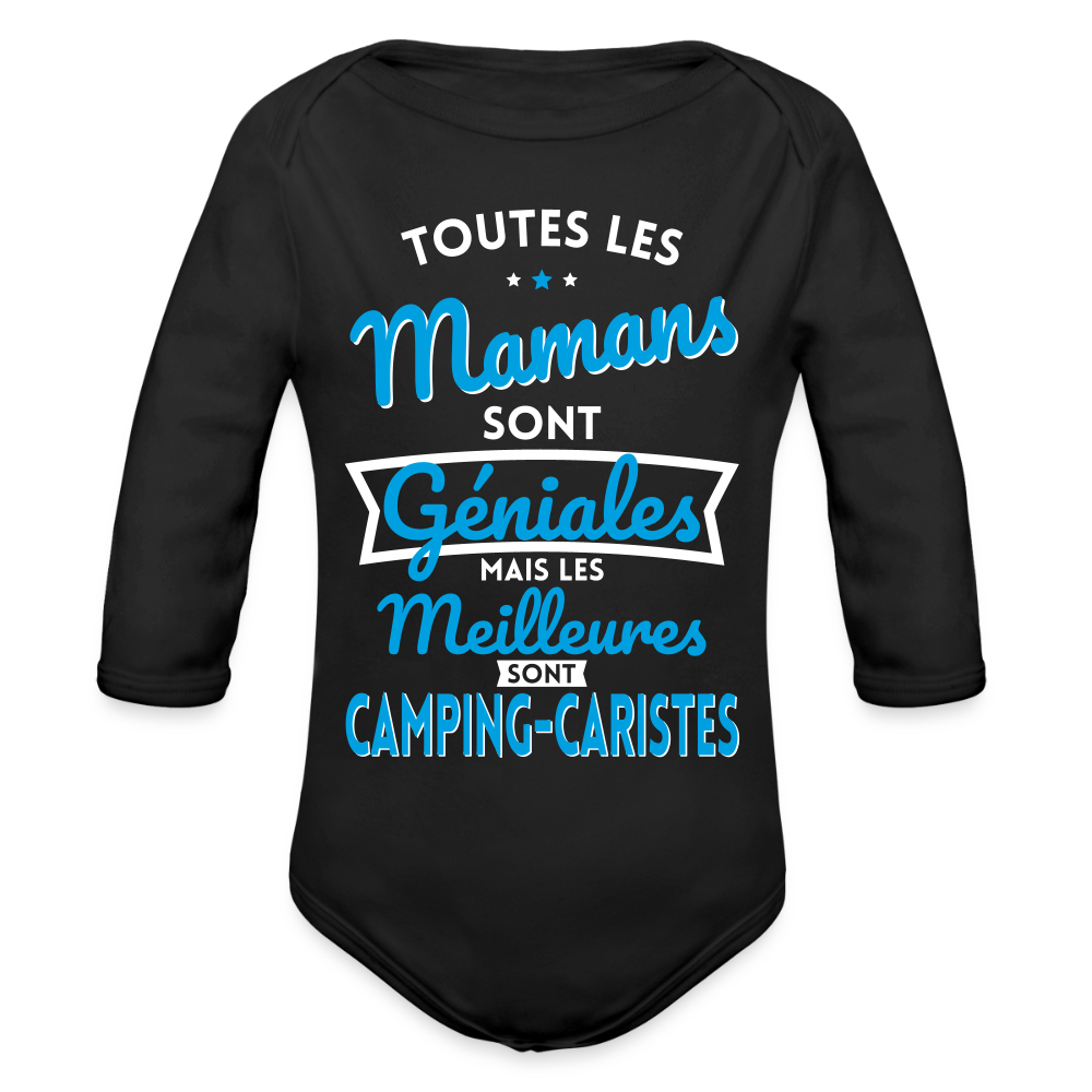 Body Bébé bio manches longues - Mamans géniales - Les meilleures sont camping-caristes - noir